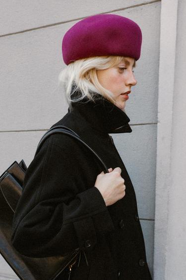 100% WOOL PLAIN CASQUETTE HAT — Raspberry 1