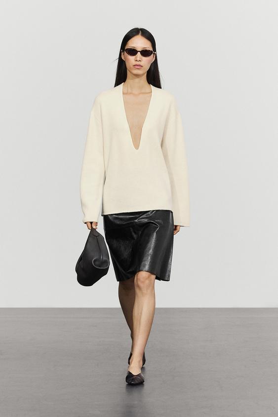 Zara Wool blend V-neck knit sweater - Tan marl - Image 0