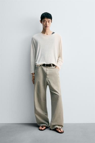 Zara 寬鬆版型牛仔褲 - 卡其色