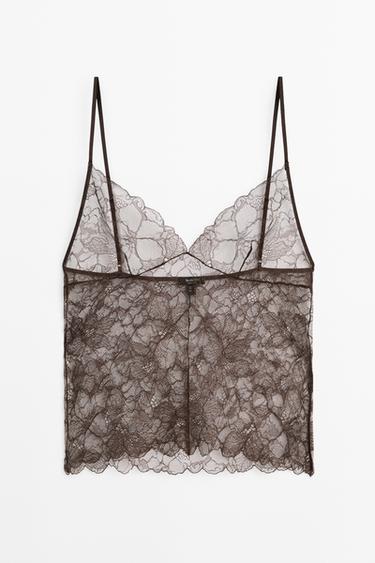 Zara Transparent lace camisole top - Brown