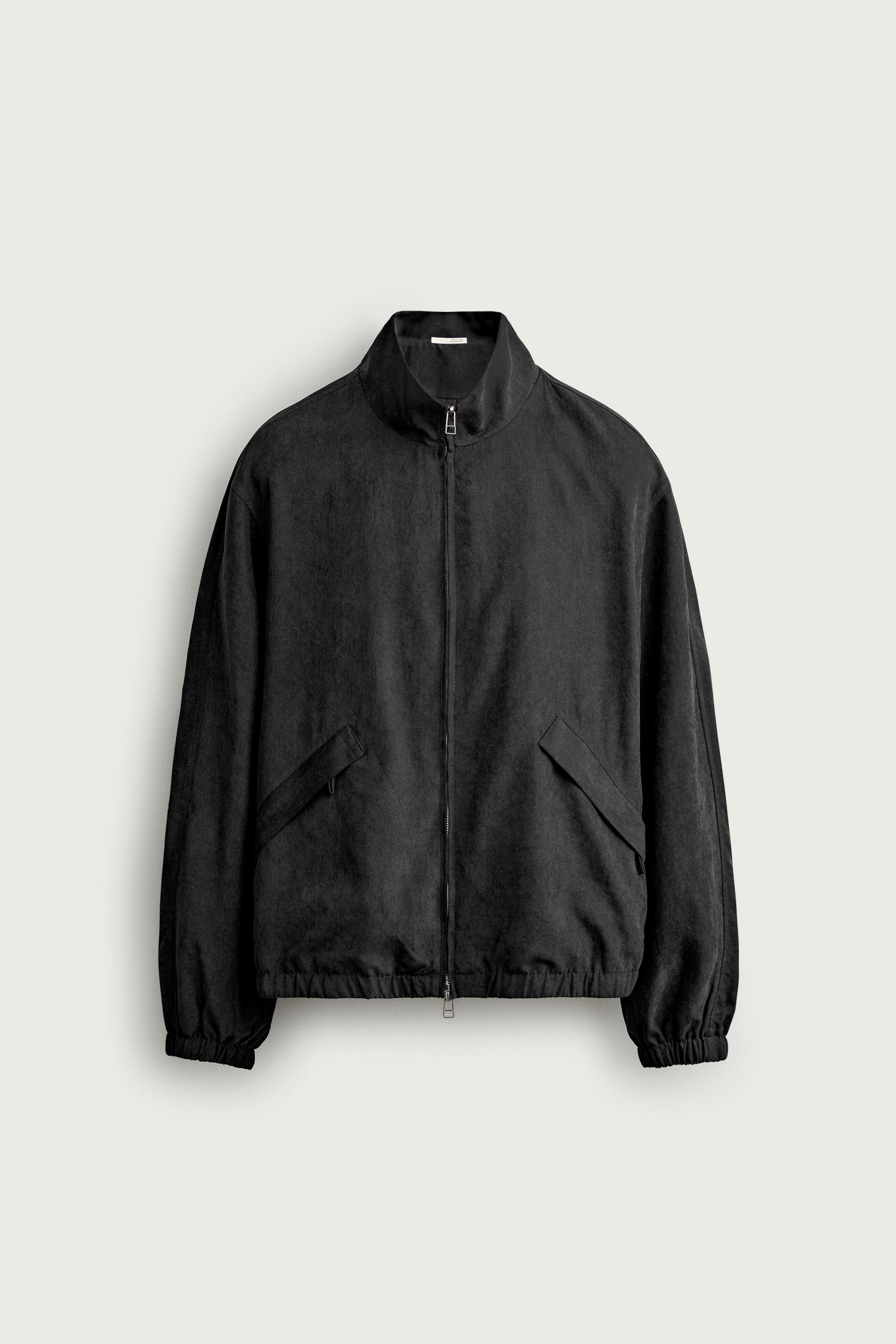 RELAXED FIT FAUX-SUEDE BOMBER JACKET — Black