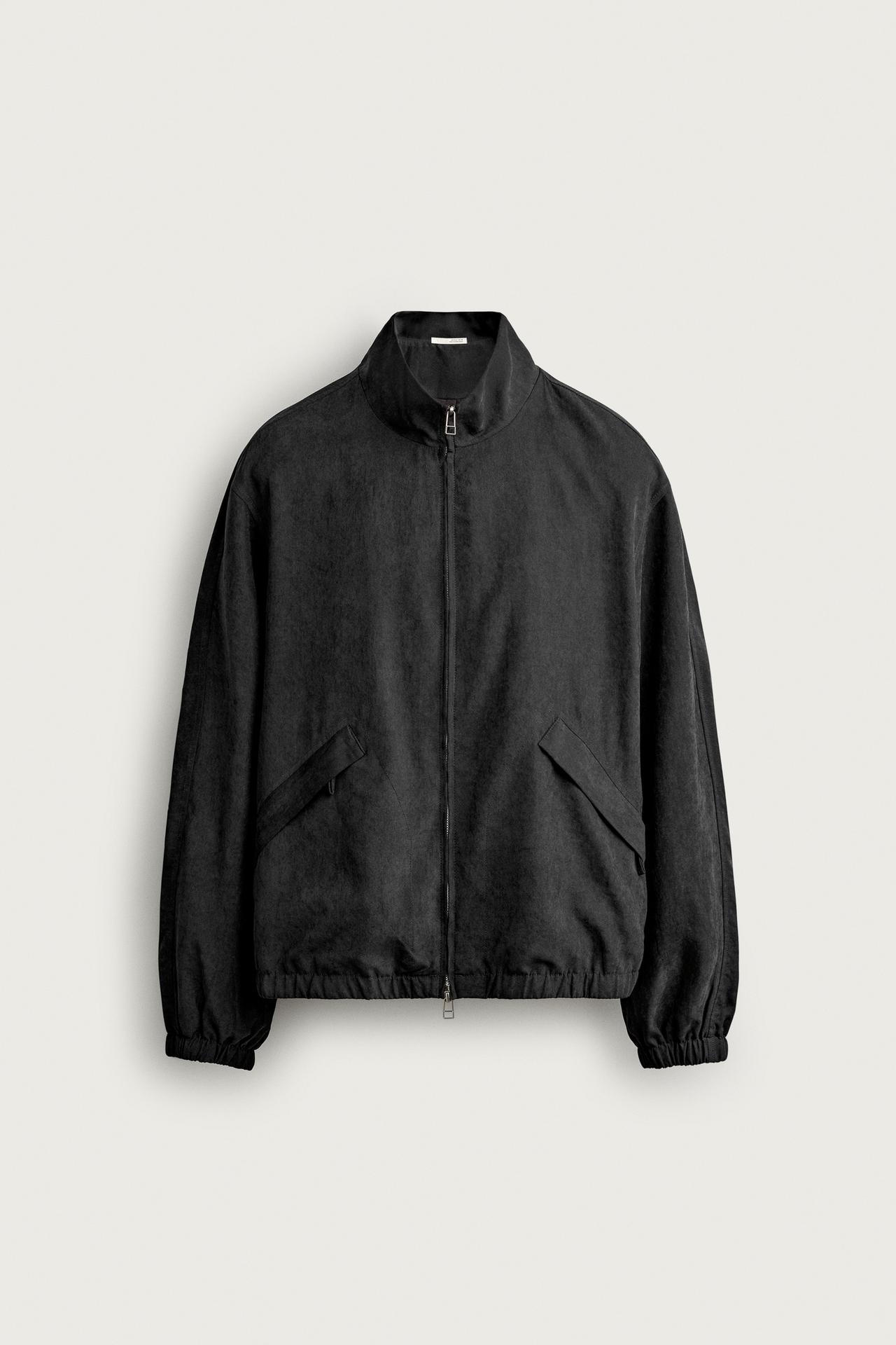 RELAXED-FIT SUEDE-EFFECT BOMBER JACKET — Black
