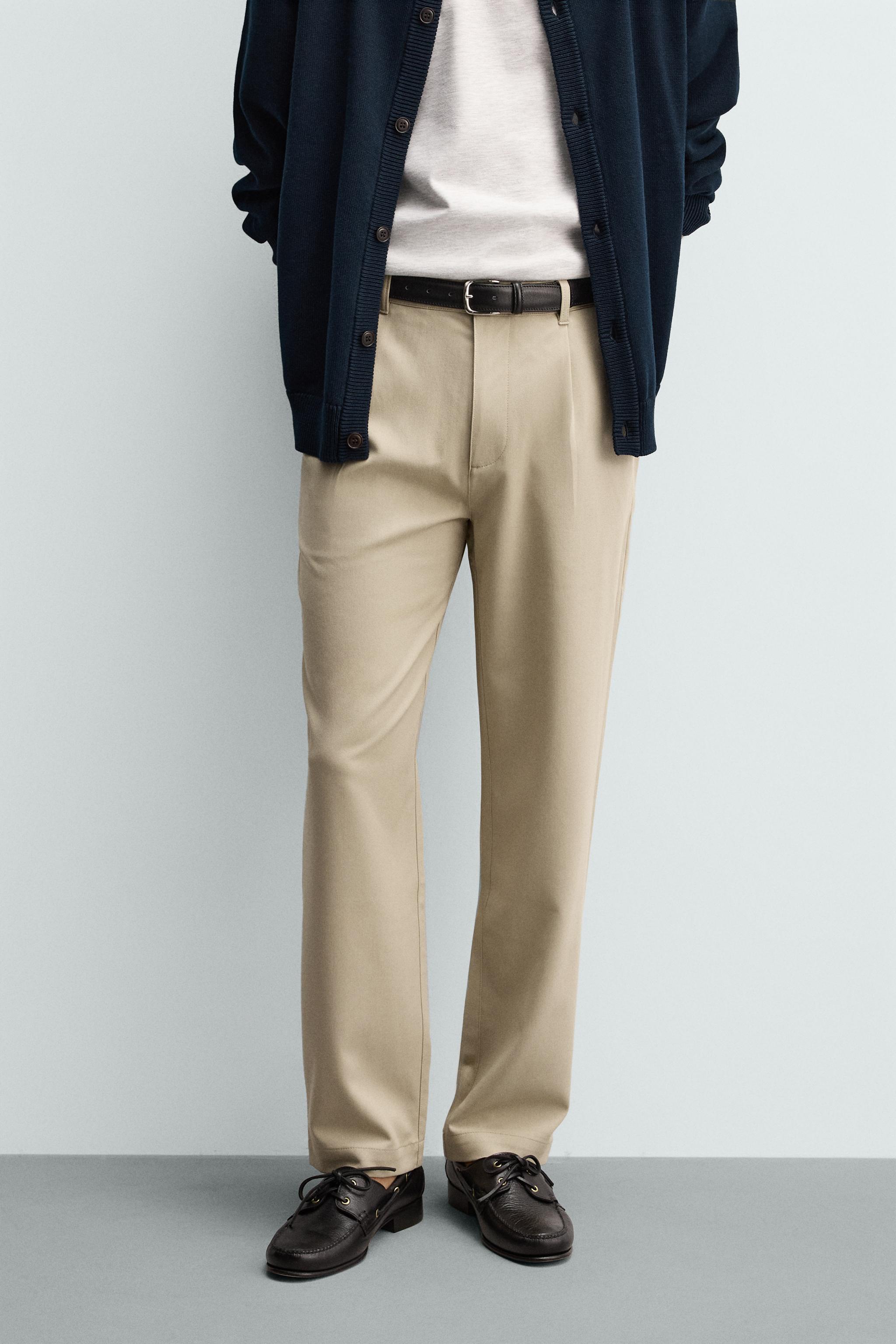 STRAIGHT FIT STRETCH PANTS — Beige