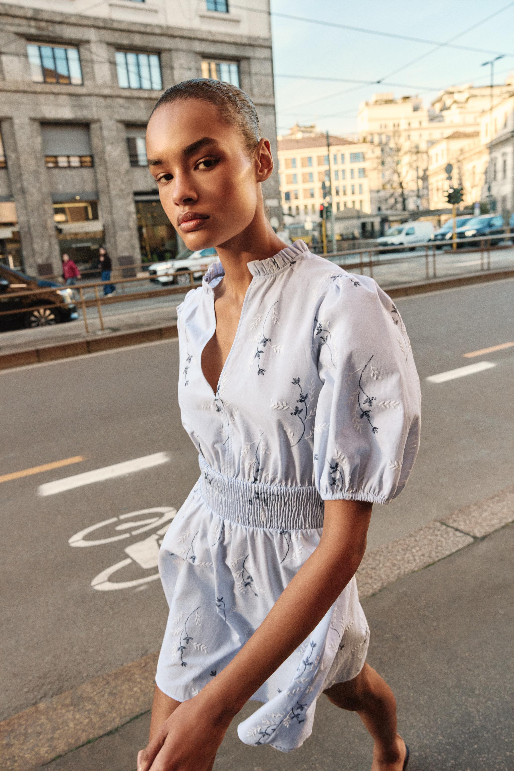EMBROIDERED PRINTED DRESS