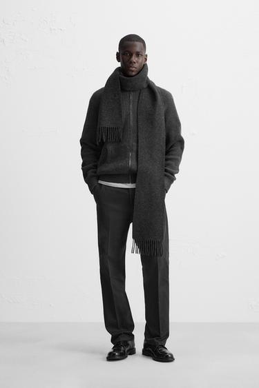 CARDIGÃ DE ALGODÃO - CASHMERE COM ZÍPER - Cinza-antracito da Zara - Imagem 0