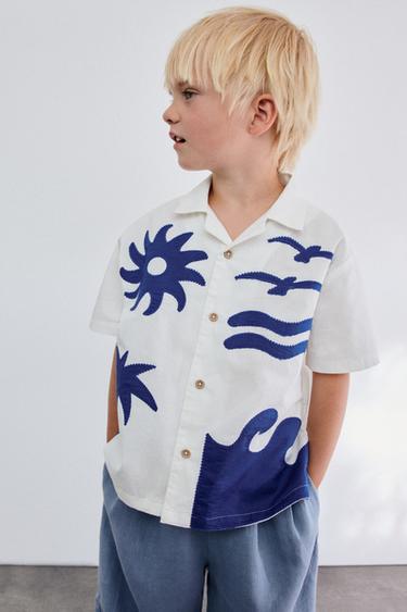 CAMISA BORDADOS - Azul / Blanco de Zara - Imagen 0