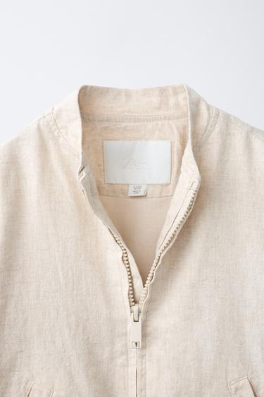 LINEN COTTON BOMBER JACKET - Light beige by Zara - Image 2