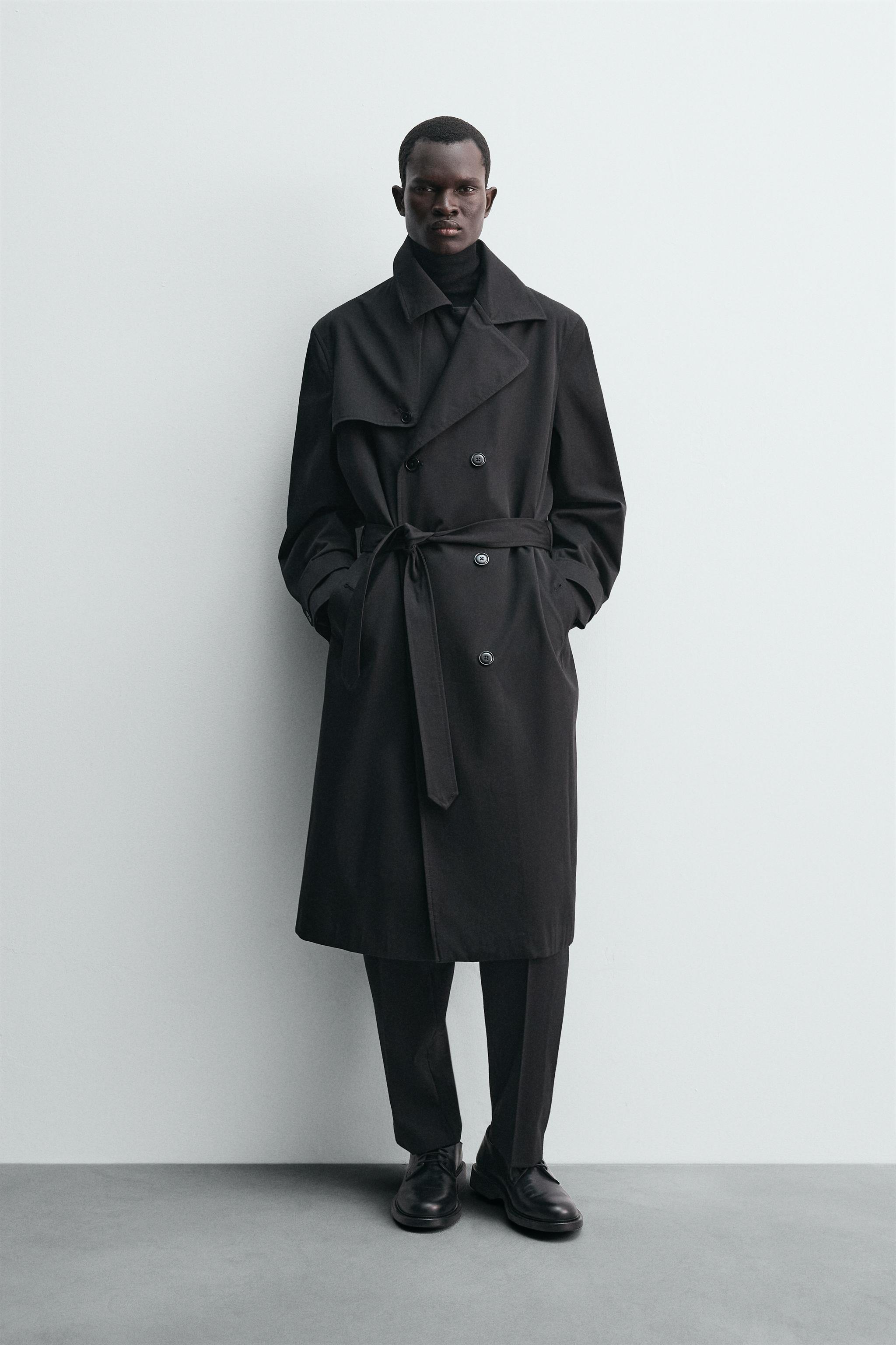 ZARA　新品　ウォーター　レペレント　トレンチコート　コート　ロングコート WATER REPELLENT MANTECO TRENCH COAT - Black | ZARA United States