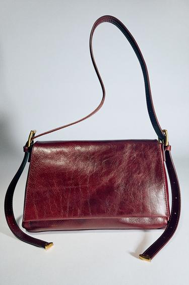 Zara LEATHER FLAP SHOULDER BAG - Red