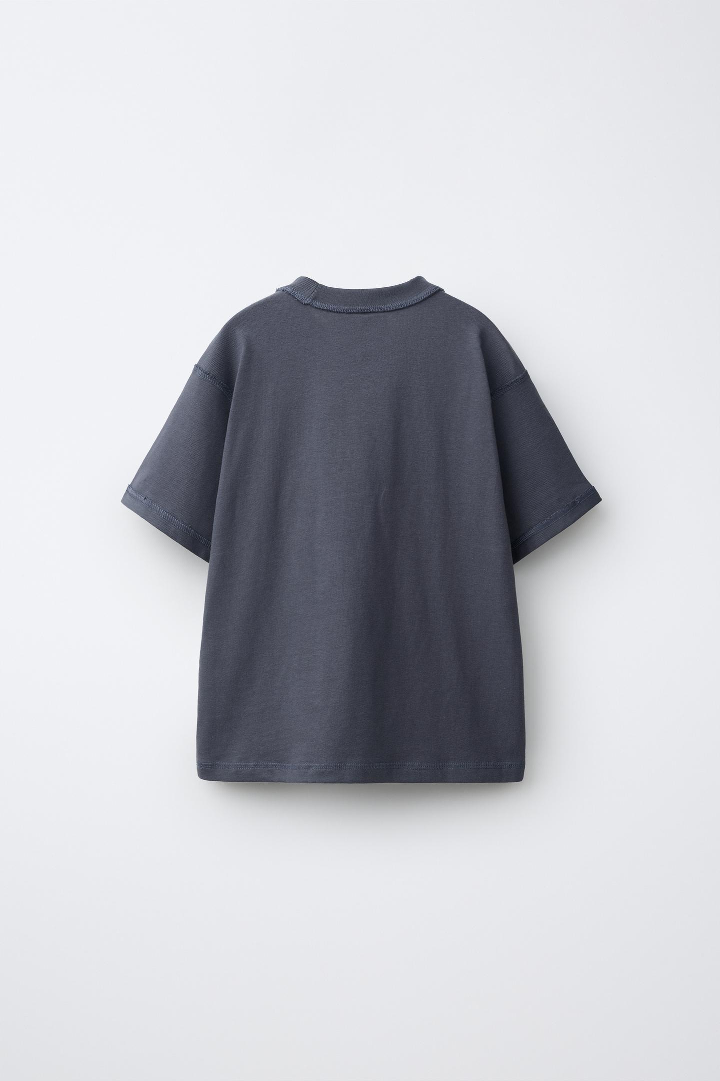 Детская футболка Zara Heavyweight Embroidered Text, цвет: Синий / Серый — фото 2