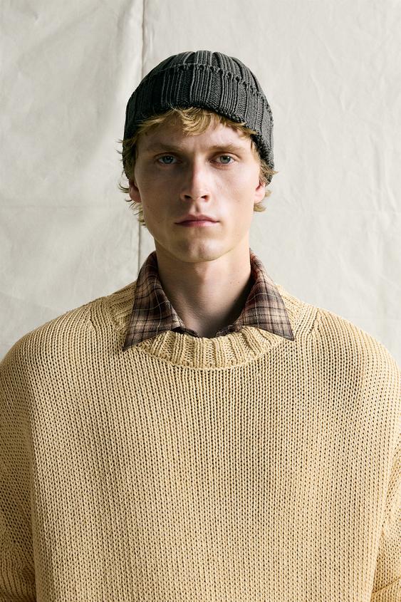 RIBBED KNIT BEANIE - Brown by Zara - Image 0