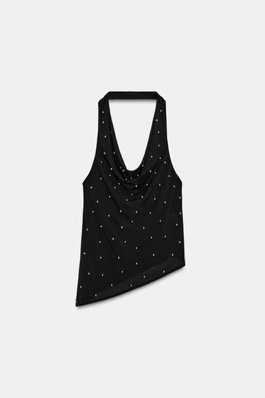 TOP HALTER ASYMÉTRIQUE BRILLANT - Noir de Zara - Image 4