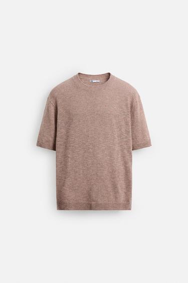 Zara TEXTURED KNIT T-SHIRT - Pink