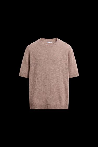 Zara TEXTURED KNIT T-SHIRT - Pink - Image 0