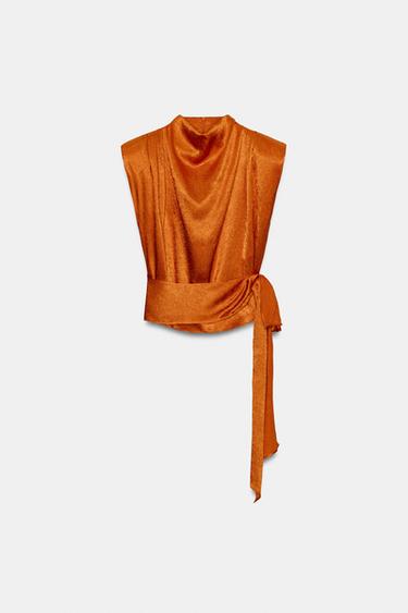 SATIN TOP WITH BOW - Burnt orange by Zara - Image 7