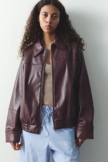 FAUX LEATHER JACKET - Burgundy by Zara