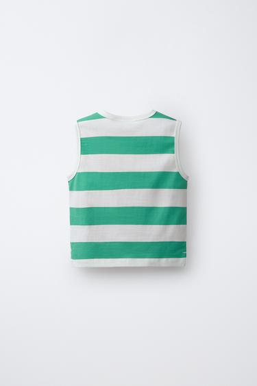 T-SHIRT SANS MANCHES À RAYURES - Vert de Zara - Image 1
