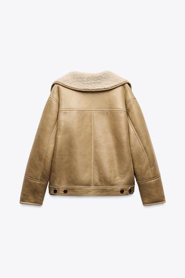 MANTEAU COURT DOUBLE FACE 100 % CUIR - Marron clair de Zara - Image 4