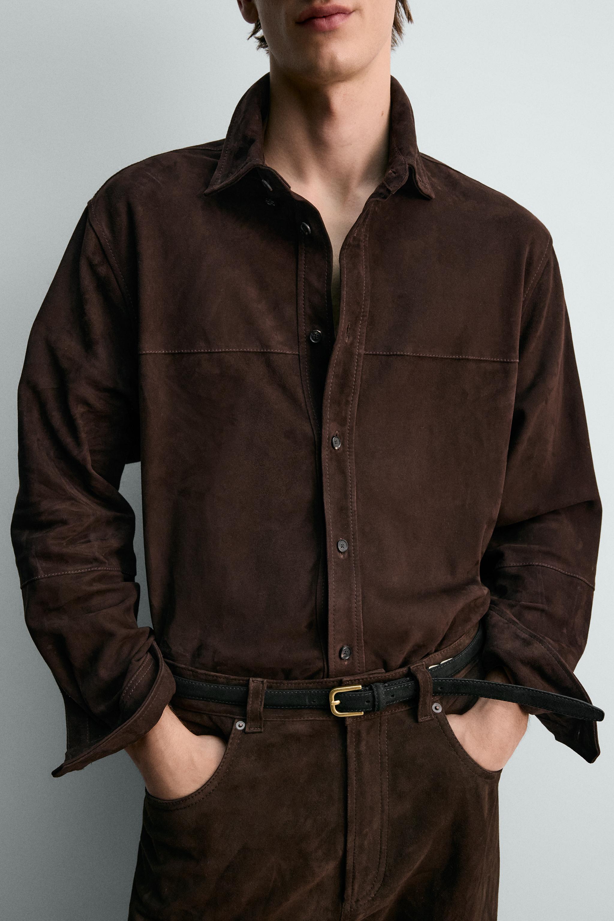 本革 スエード レザー 半袖シャツ ZARA SRPLS ザラ定価32990円 本革 スエード レザー 半袖シャツ ZARA SRPLS ザラ ZARA（レザー