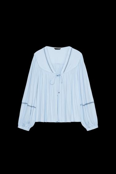 LADDER STITCH FLOWING BLOUSE - Light blue by Zara - Image 0