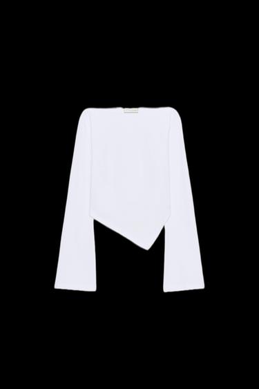 Zara ASYMMETRIC BOAT NECK T-SHIRT - White - Image 0
