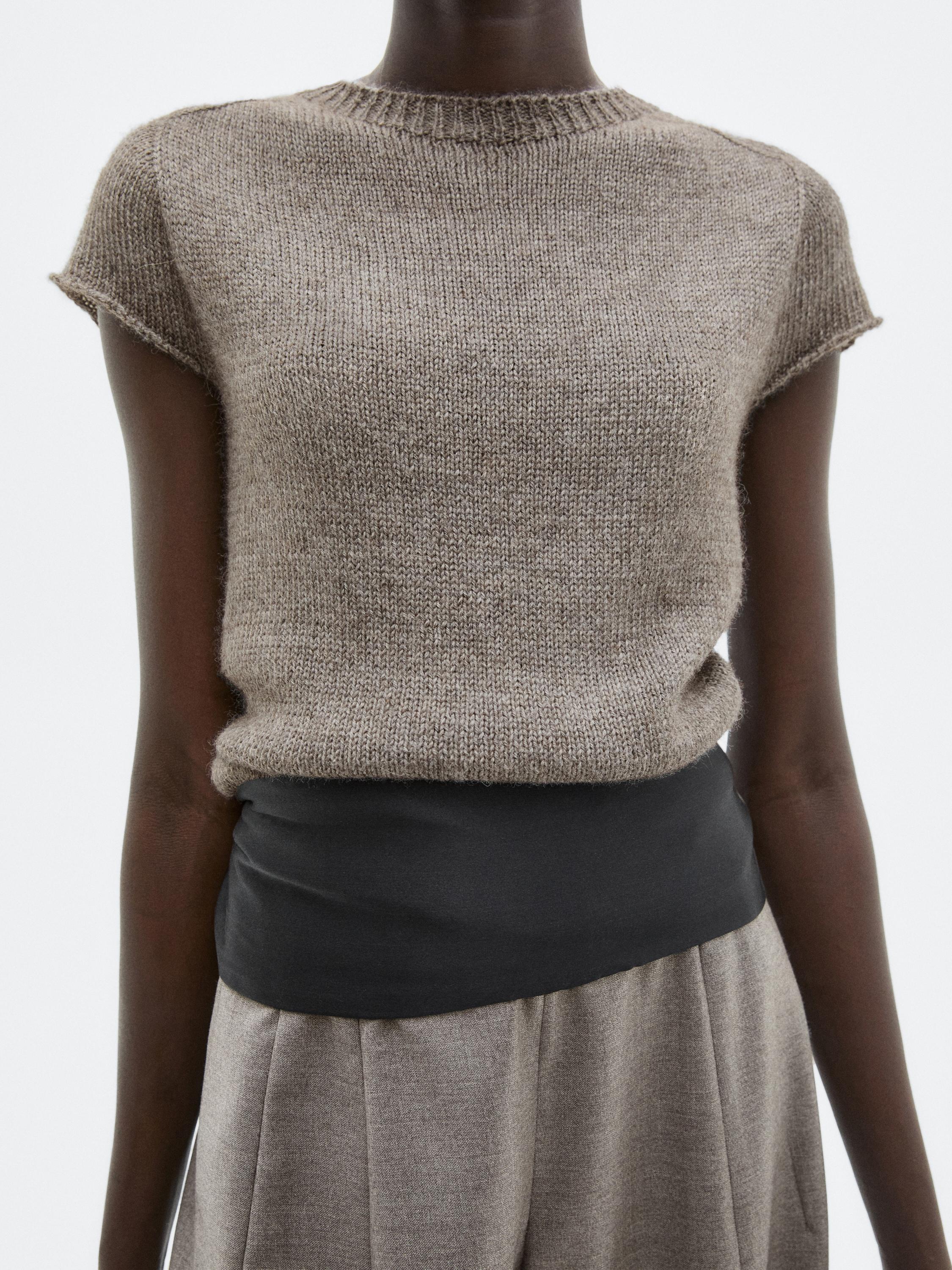 Short sleeve knit alpaca and silk sweater - LIMITED