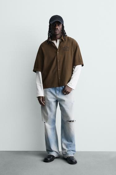 CAMISA FLUIDA BORDADO - Marrón de Zara - Imagen 0