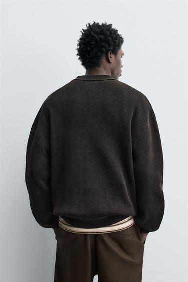 WASHED KNITTED POLO SHIRT - Brown by Zara - Image 2