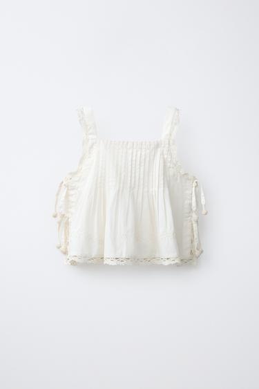 EMBROIDERED TUCK TOP - Oyster-white by Zara