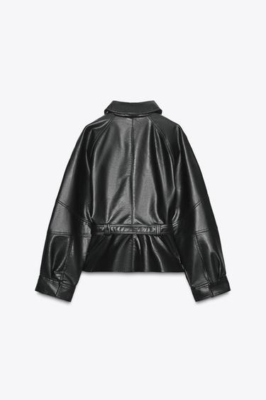 FAUX LEATHER PEPLUM JACKET - Black by Zara - Image 1