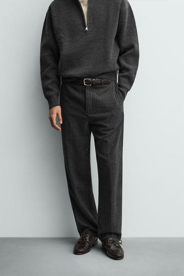 RELAXED FIT PINSTRIPED TROUSERS - Grey by Zara
