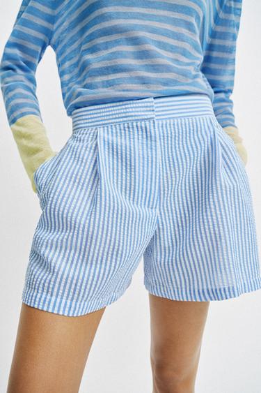 BERMUDA RAYAS - Azul / Blanco de Zara