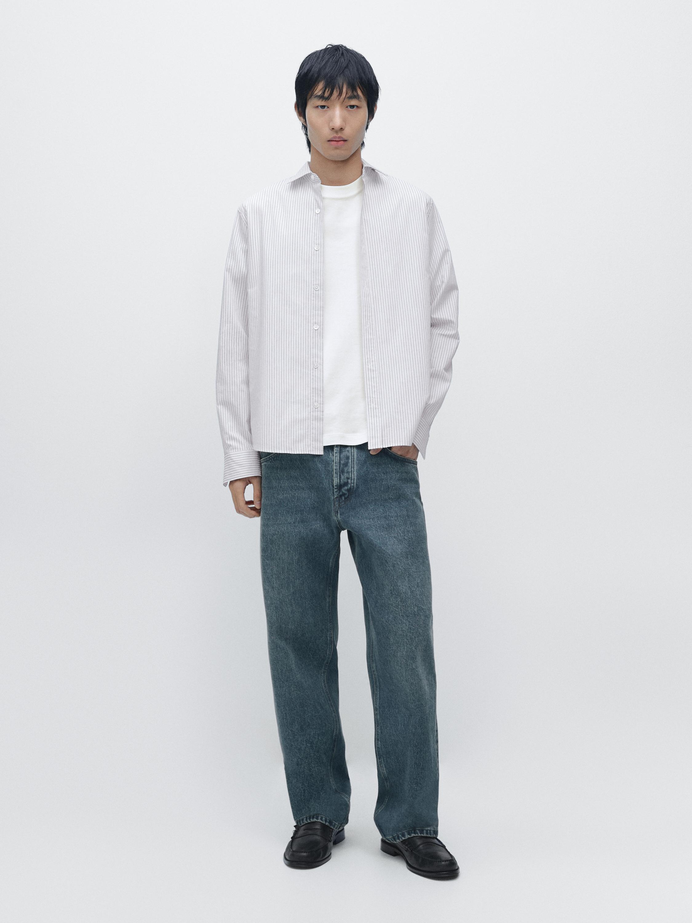 Cotton blend regular fit striped shirt