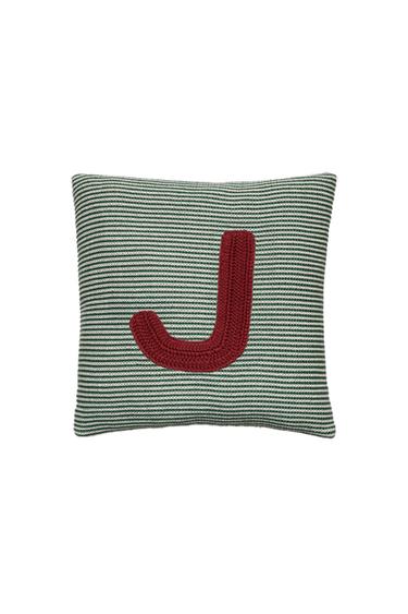 KIDS' EMBROIDERED LETTER J CUSHION - Green by Zara