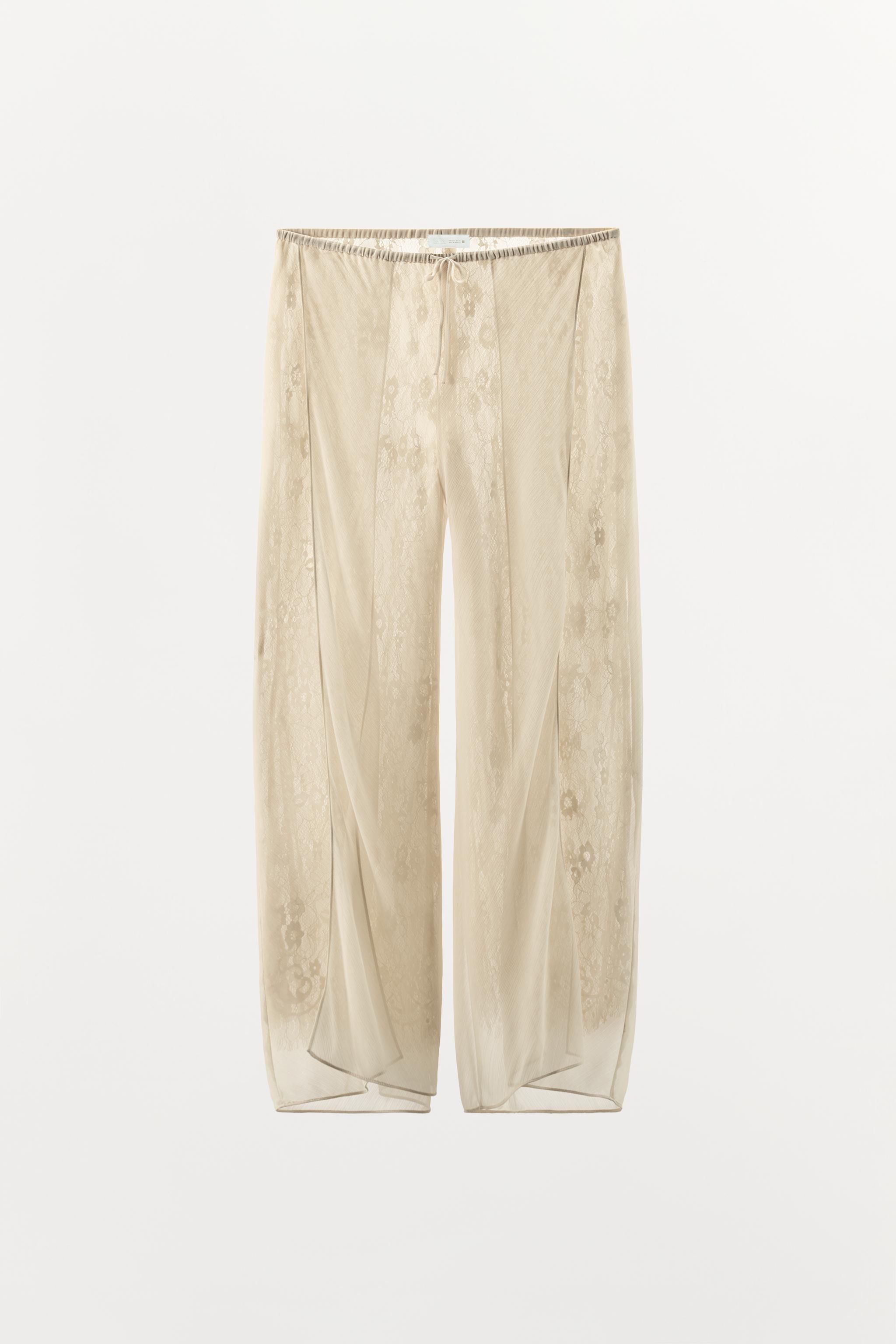 COMBINATION GEORGETTE LACE PANTS - Ecru | ZARA Canada