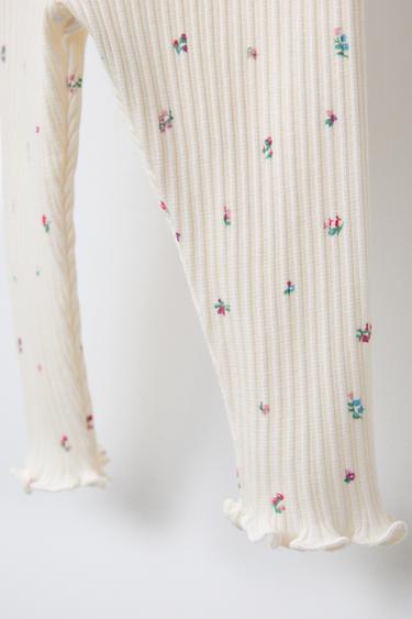 LEGGING RIB FLEURS - Écru clair de Zara - Image 3