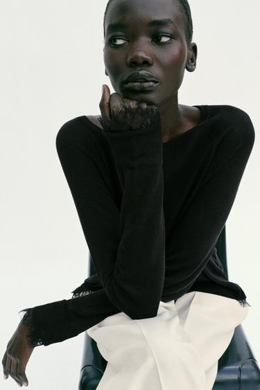 KNIT JUMPER WITH LACE - Black by Zara