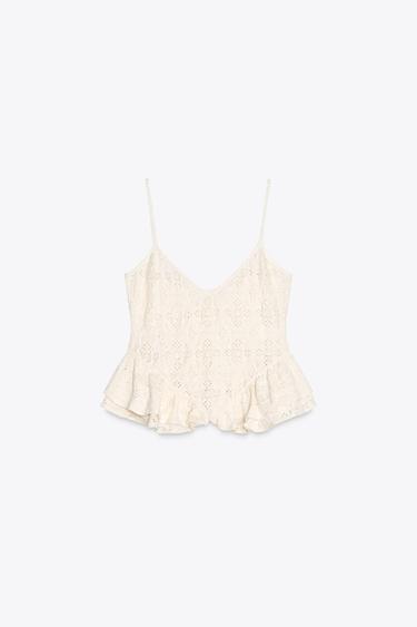 EMBROIDERED PEPLUM TOP - Ecru by Zara - Image 3