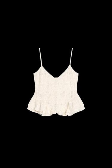 BESTICKTES PEPLUM-TOP - Cremefarben von Zara - Bild 0