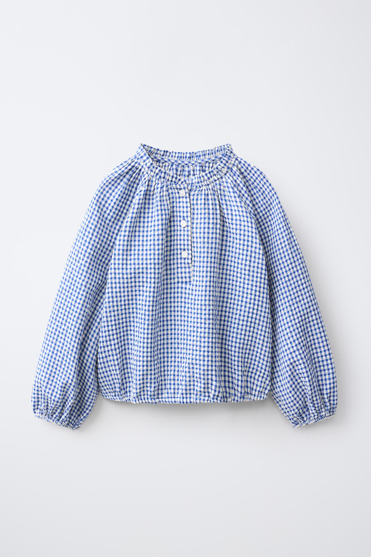 GINGHAM BLOUSE — Blue / White