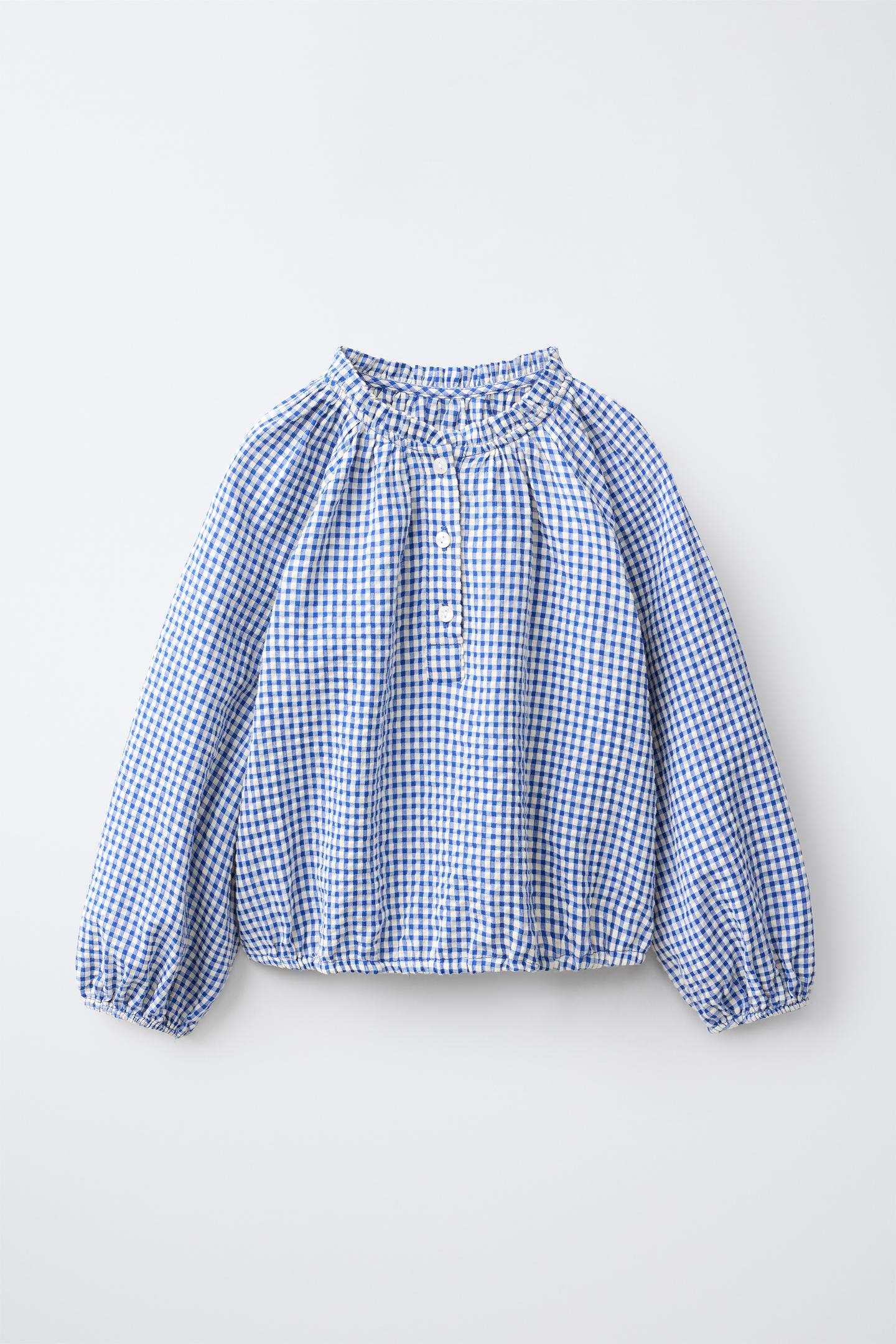 Детская блузка Zara Gingham Blouse, цвет: Синий / Белый — фото 1