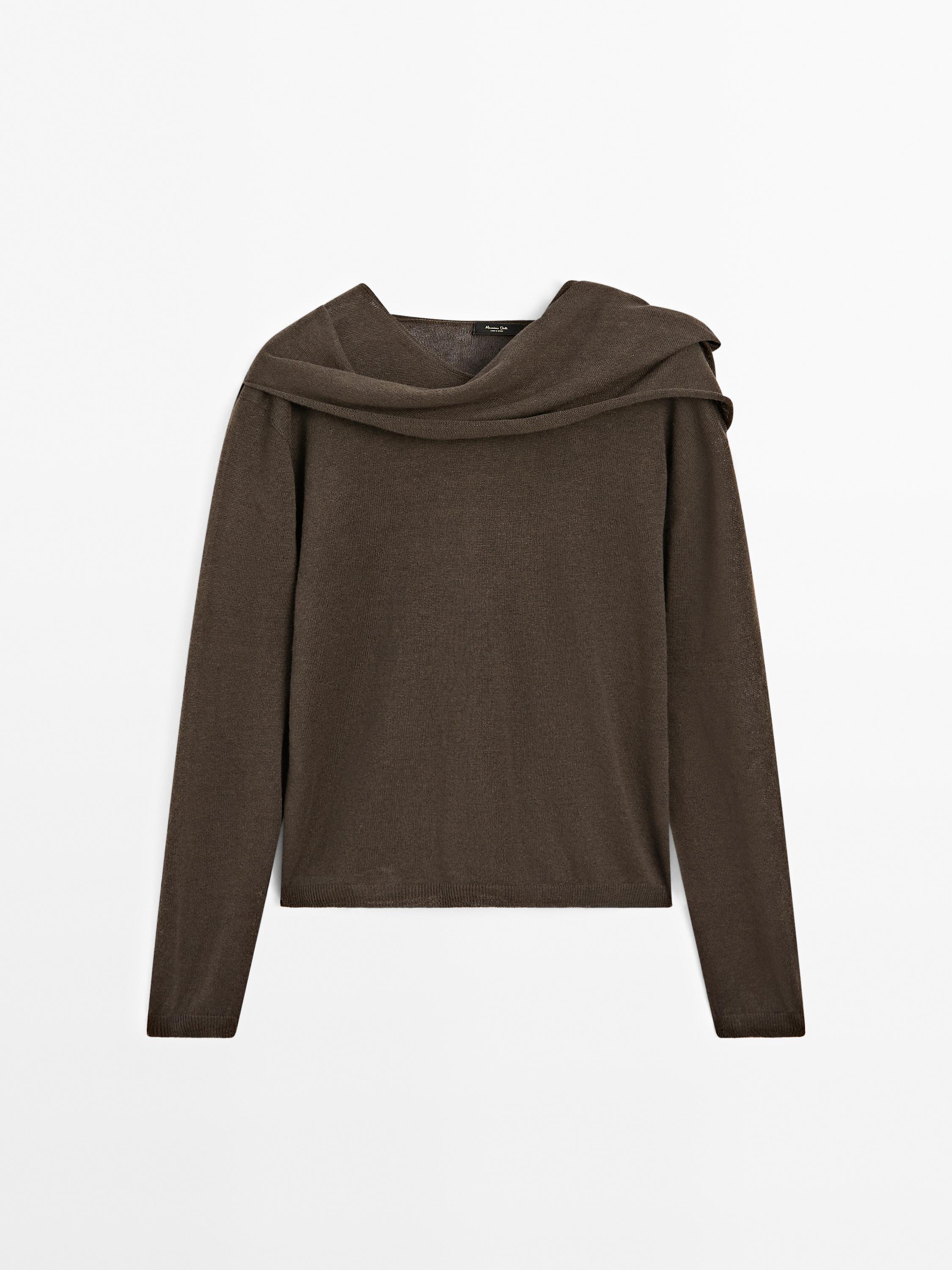 Linen blend sweater with scarf detail