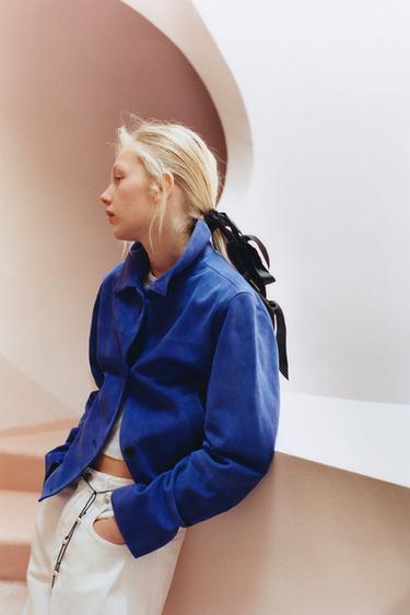 CAZADORA ANTE 100% PIEL - Azulón de Zara