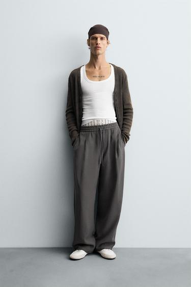 FLOWING TROUSERS WITH STITCHING - Dark grey by Zara