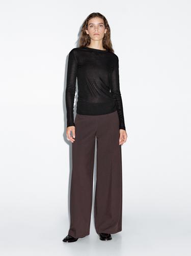 Zara Lightweight regular fit long sleeve T-shirt - Black