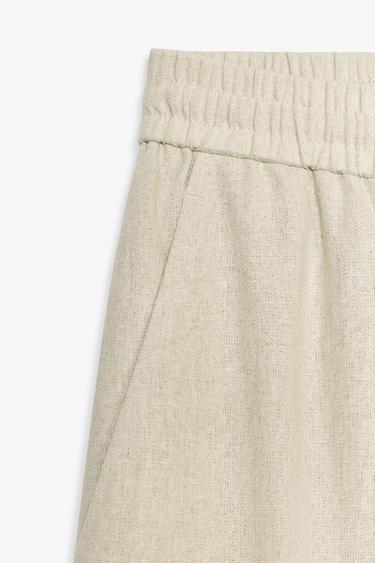 LINEN BLEND STRAIGHT TROUSERS - Light beige by Zara - Image 5