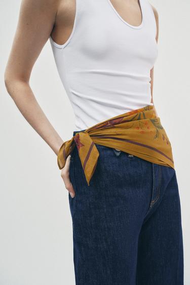 SILK BLEND FLORAL PRINT SCARF - Mustard by Zara - Image 2