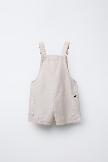 SHORT DUNGAREES WITH LINEN BLEND - Ecru by Zara - Image 1