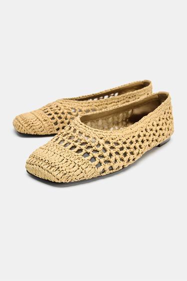 WOVEN CUT-OUT BALLET FLATS - Light beige by Zara - Image 2