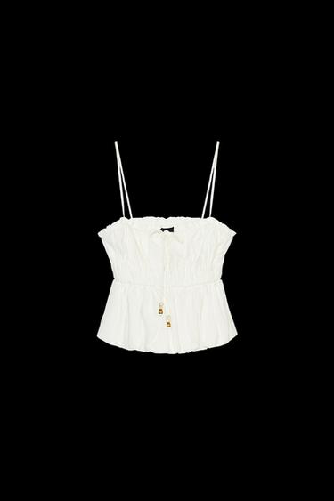 Zara LINEN ELASTIC TOP - White - Image 0